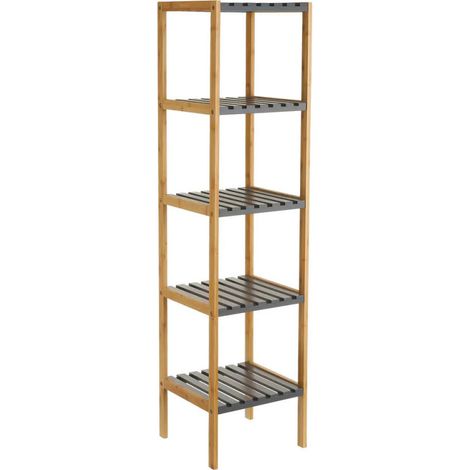 Étagère Salle de Bain 5 Plateaux Gris et Bambou (1/3)