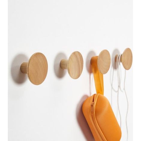 4 cintres en bois, forme ronde avec crochet mural, support pour écharpes et serviettes, rangement naturel salle de bain ou entrée (1/4)