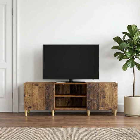 Meuble TV vintage avec rangement, bois d’ingénierie, coloris bois ancien, 150 x 31 x 50 cm - PANGIVO (1/5)