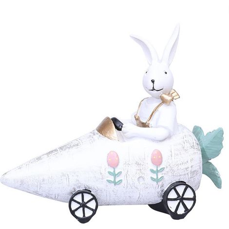 【HA0014A-Lapin sur chariot de radis】Décoration de bureau créative représentant un lapin de Pâques sur un chariot de radis (1/2)