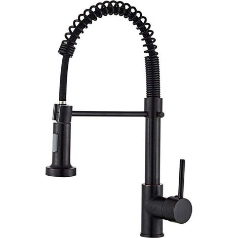Robinet de cuisine avec pulvérisateur rotatif à , XU,360 ° 2 modes bec robinet de cuisine à ressort (noir) - KZQ (1/4)