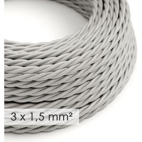 Creative-Cables, Cavo elettrico in tessuto, Sezione 3x1,50, Argento TM02, 1 m, Trecciato effetto seta