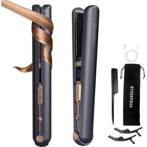 Lisseur Sans Fil et Boucleur Cheveux 2 en 1 pour Tous Types de Cheveux  10000mAh Fer a Lisser avec 3 Températures Réglables 175°C-215°C, Lisseur de Voyage avec écran LED (1/5)
