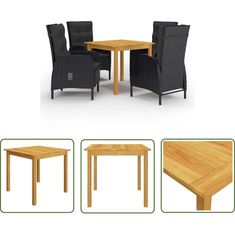 The Living Store Ensemble à manger de jardin 5 pcs Noir - Table De Jardin - Salon De Jardin - Mobilier De Jardin - Set De Jardin - Acacia (1/5)