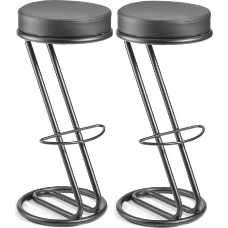 Lot de 2 tabourets ZETA (H 83 cm) - Design Moderne, métal verni noir & Assise cuir imitation noir (1/5)