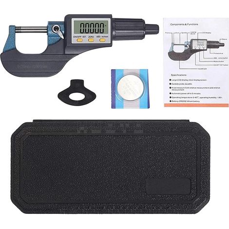 Micromètre Support de micromètre numérique 0-25 mm Écran LCD Micromètre extérieur électronique avec ligne d'échelle 0,01 mm Outil de jauge d'étrier de haute précision(0-25mm) (1/5)