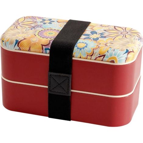 Boîte à bento portable Hemobllo rouge double compartiment avec (1/5)