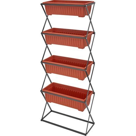 GENERIC-Jardinière verticale avec 4 grands bacs à fleurs polypropylène marron (1/5)