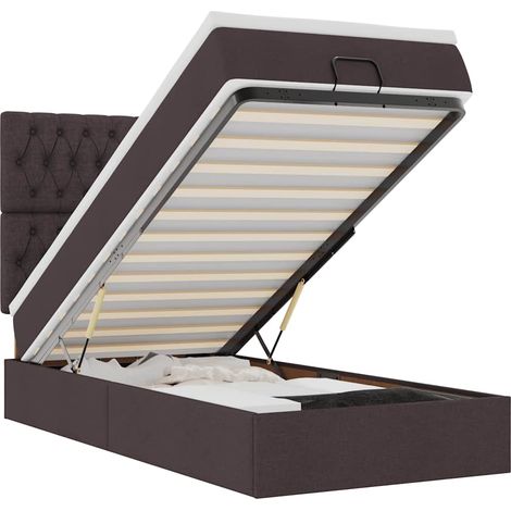Lit simple Lit adulte Cadre de lit ottoman avec matelas marron foncé 80x200 cm tissu (1/5)