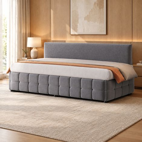 Letto imbottito 90/200 cm grigio con contenitore idraulico, velluto e schienale senza braccioli (1/5)