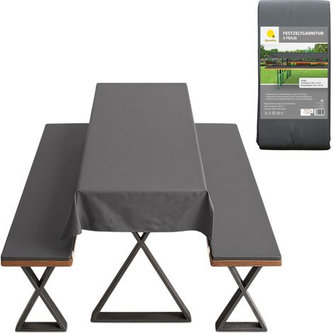 Bierzeltgarnitur Auflagenset gepolstert anthrazit - 3-teilig - Set aus 2 Bankauflagen mit Halteschlaufen und 1 Tischdecke