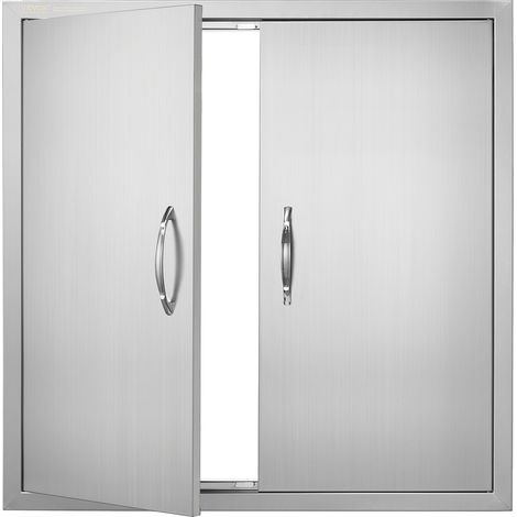 Porte d'Accès pour Barbecue, Double Porte de Cuisine Extérieure 790x790x46 mm, Porte Encastrée en Acier Inoxydable, avec Poignées, pour Îlot de Barbecue, Placard Extérieure, Jardin, Argenté (1/5)