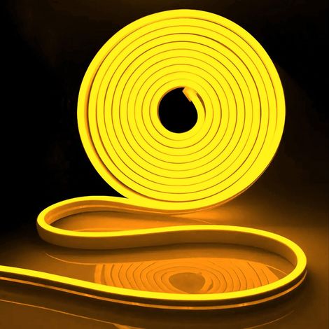 1 Ruban LED Néon 5M Jaune, Découpable Flexible Silicone IP65 Étanche pour Intérieur Extérieur Décoration (1/5)