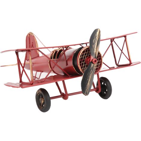Modèle d'Avion Vintage Décoratif - Biplan Ancien Artisanal pour Décoration Intérieure, Café ou Bureau Rouge (1/5)