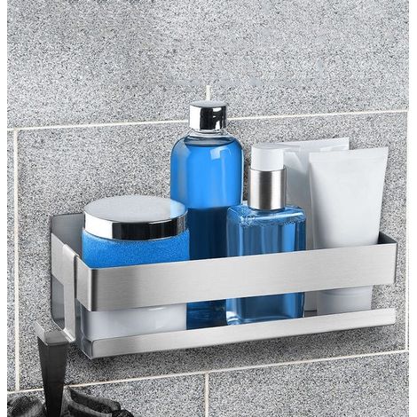 Mensola portaoggetti per bagno, portaoggetti da parete per doccia senza forare per articoli da toeletta con gancio, nero (1/2)