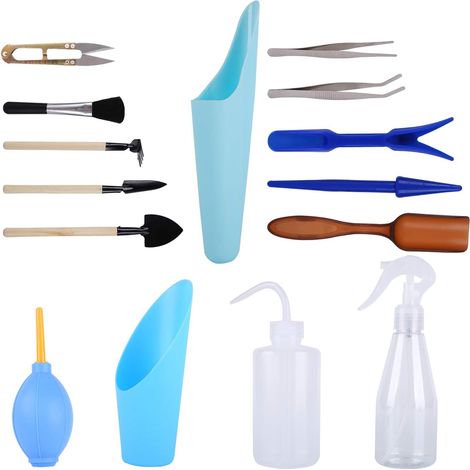 Outils pour bonsaï, kit de jardinage de 15 pièces comprenant un sécateur, un mini-râteau, un coupe-bourgeons et coupe-feuilles, etc. pour le jardin et la cour. (1/5)