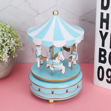Carrousel musical Merry Go Round - Cadeau de Noël, mariage, anniversaire - Décoration bleue (1/5)