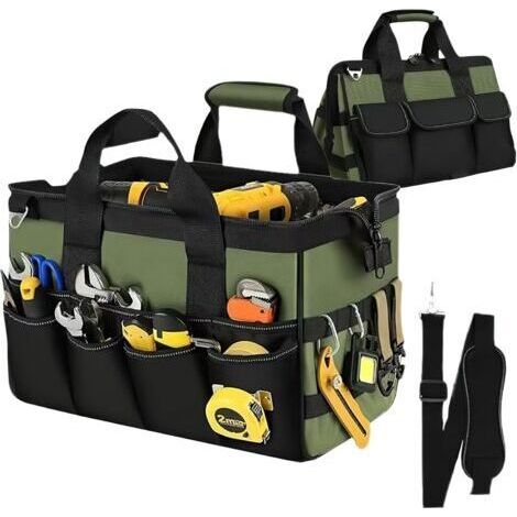 Sac à Outils Professionnel, Sac à Outils pour Électriciens avec 21 Compartiments Étanche, Grande Capacité 40 cm/16 Pouces en Polyester 600D, Bandoulière Réglable (1/5)