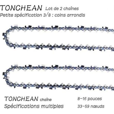 Guide et chaîne pour tronçonneuse,Lot de 2 chaînes de tronçonneuse Faible Rebond 3/8"LP 56 maillons pour tronçonneuse (15pouces)Lame à 28 sections——Coins arrondis