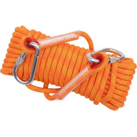 Corde d'escalade 10m – Polyester haute résistance – Mousquetons verrouillables – Force de traction 800-1200kg – Alpinisme, sauvetage ORANGE (1/5)