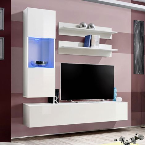 Ensemble Meuble TV Mural "Fly H3" 170cm Blanc (1/5)