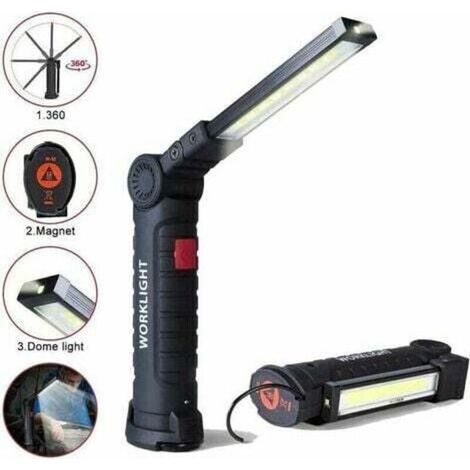 Wiederaufladbare LED-Arbeitsleuchte mit 800 Lumen, Magnetfuß, 5 Modi für Garage, Camping, Notfälle, tragbare LED-Taschenlampe. (1/4)