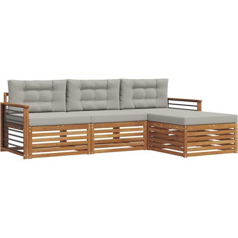 Ensemble de canapés d'extérieur 4 pcs Salon de jardin Gris Naturel et Clair (1/5)