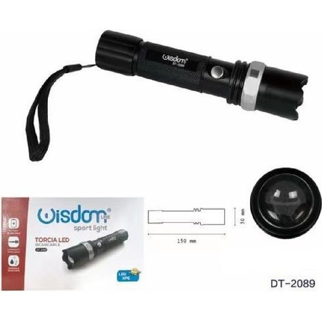 Wisdom - Torcia Led Cree T6 Ricaricabile Usb Auto Luminosita Regolabile Resistente Dt-2089 - (1/5)