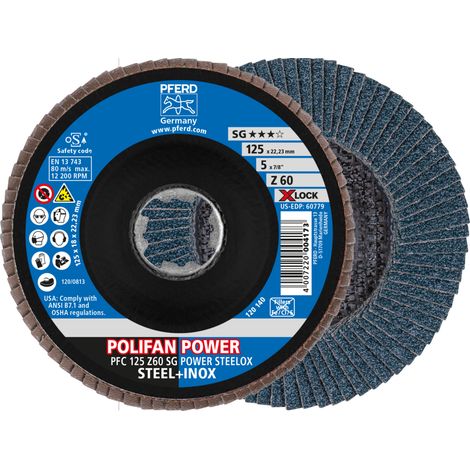 PFERD TOOLS POLIFAN POWER Fächerscheibe PFC 125 mm X-LOCK konisch Z60 SG STEELOX Stahl/Edelstahl 10 Stk (1/5)