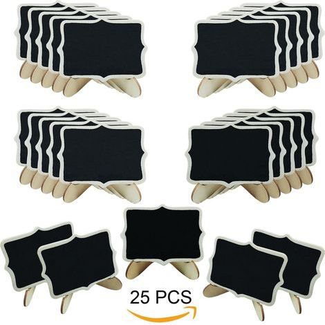 25 PCS Mini Tableau Noir Bois Tableau avec Support Base, Mini Ardoise pour Panneaux à Message Board Mariage Dîner Party (1/5)