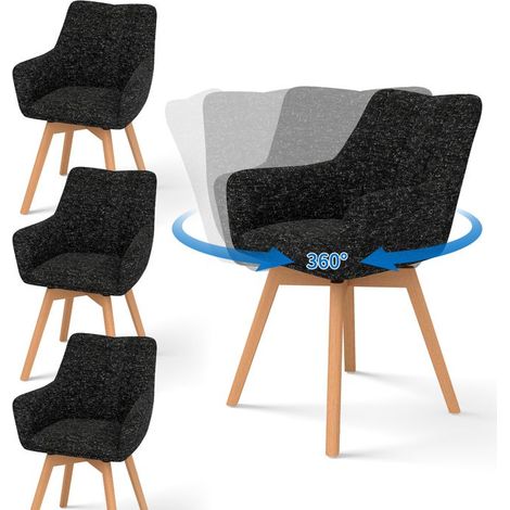 Chaises salle à manger - WAFTING - Lot de 4 - Pivotantes 360° - Avec accoudoirs - Pieds en bois (1/5)