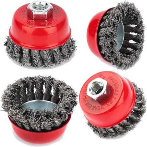 Vtizikl Brosse de nettoyage métallique, 4pcs brosse à treillis métallique M14 torsadé 75 mm pour meuleuse d'angle brosse coupe, dérouillage corrosion détournant la peinture (1/2)