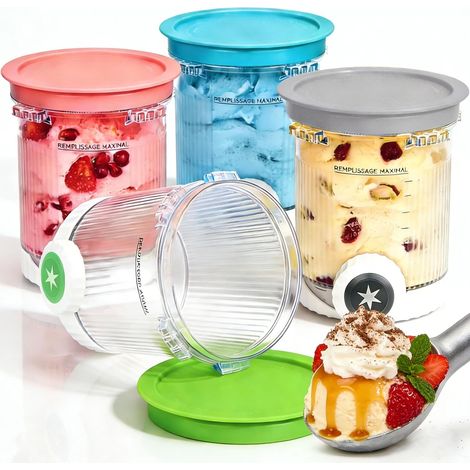 Lot de 4 Ninja Creami NC700 NC701 Pots à Glace Compatibles, Pot Ninja Creami Swirl 480 ml, Récipients à Glace, Couvercles Hermétiques, Sans BPA, Lave-vaisselle (1/5)