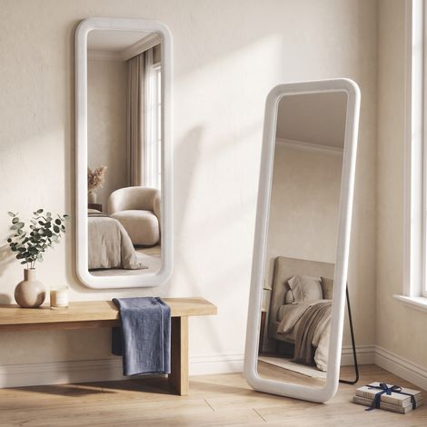 Miroir en pied 160x50 cm, miroir mural, cadre en flanelle, verre antidéflagrant, style moderne, Blanc (1/5)