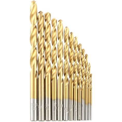 Set mit 13 titanbeschichteten HSS-Spiralbohrern, metrisches System, 1,5-6,5 mm, hohe Qualität, für Holz- und Metallbearbeitung.