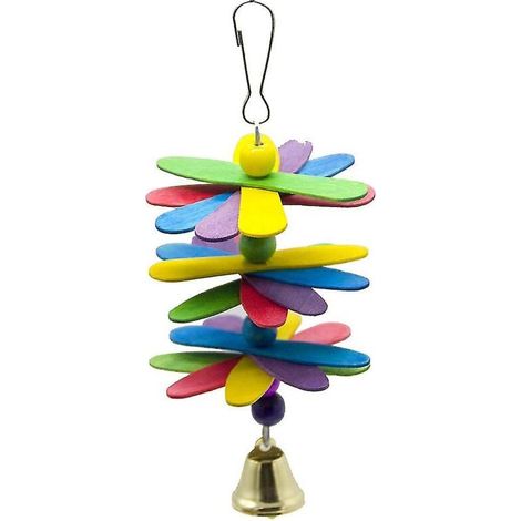 Jouet à mâcher pour oiseaux, bâton en bois, perles, ficelle, jouet à mordre en bois coloré avec cloche (1/3)