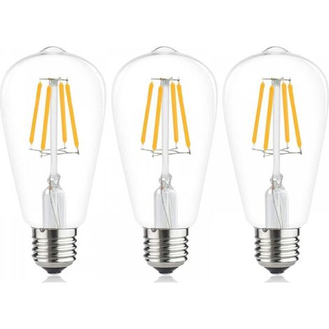 Ampoule à filament LED E27 ST64 ,Ampoules Vintage 6W 2700K Blanc Chaud , Rétro Edison Ampoule Vintage Antique Lampe , 540Lm Equivalent à Ampoule Incandescente 48W, Lot de 3 (1/5)