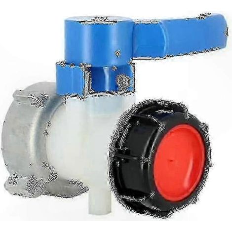 Vanne papillon à écrou flottant en aluminium pour cuve IBC 1000L, raccord sortie S60x6 et écrou S75x6, connexion industrielle robuste. (1/2)