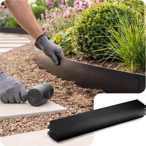 Bordure de Jardin Gazon en Métal 25M Bordure de Séparation Résistante Clôture Flexible de Pelouse Epaisseur 0.7mm 100x13cm Lot de 25pcs pour Jardin Plantes Potager Noir (1/5)