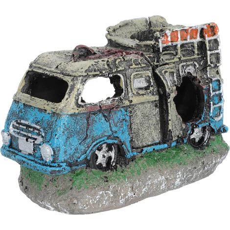 1pcs Ornement de résine, Voiture épave décorative, Entrée sortie air, Base lestée, Aquarium eau douce salée (1/5)