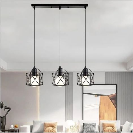 E27 Lustre Suspension Plafonnier Salon Noir Lampe Suspension Luminaire Industrielle Vintage Style Edison pour Salon Chambre (1/4)