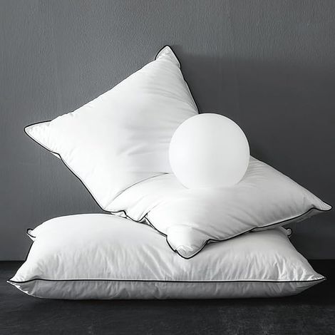 Almohadas de plumón de ganso, 60 x 60 cm, juego de 2, relleno de plumas y plumón de alta calidad, tejido 100 % algodón orgánico, almohada ergonómica de 3 compartimentos para hotel, almohada para dormi