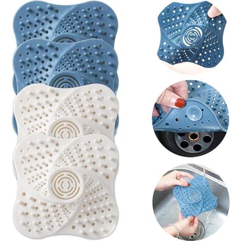 Filtro de silicona para el cabello, 4 piezas, para ducha, desagüe de ducha, fregadero de cocina con ventosa para bañera, baño, cocina y lavadero. (1/4)