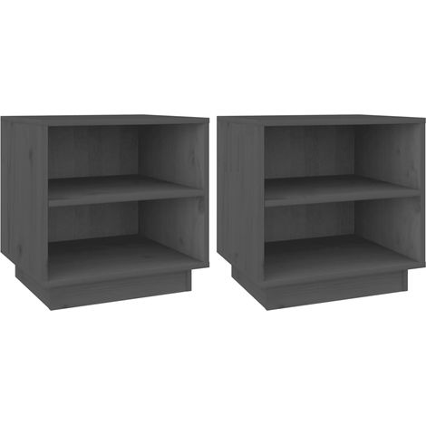 Maison Exclusive - Nachttische 2 Stk. Grau 40x34x40 cm Massivholz (1/5)