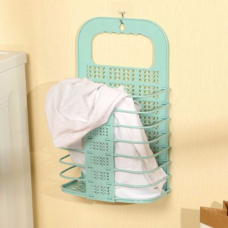 Panier à linge suspendu mural - Modèle Foldable - Panier de rangement pour salle de bain - Matériau PP - Grande taille vert clair - 46x27x15.5cm (1/5)