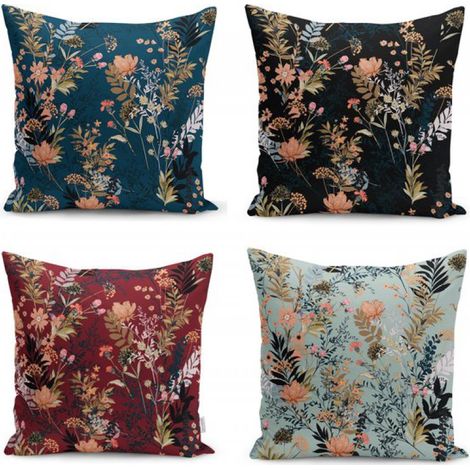 BLOEM Set mit 4 Dekokissen – 45 x 45 cm – Samt – Blumenmuster – Inklusive Innenkissen (1/5)