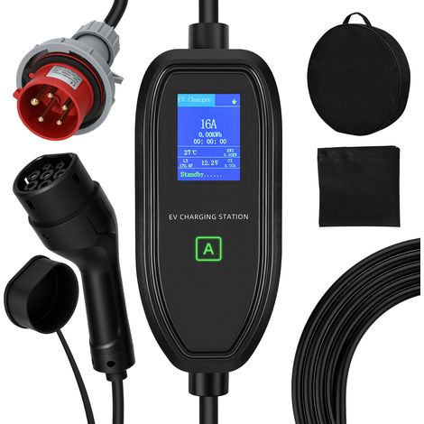 TolleTour Caricatore auto elettrica Tipo 2 11 kW 400 V, 6–16 A, cavo 7 m, spina CEE trifase, IP65, timer e adattatore Schuko per EV (1/5)