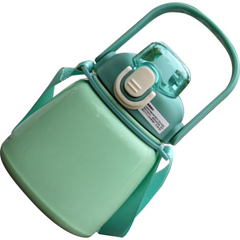 Bouteille isotherme 650 ml en acier inoxydable 304 avec paille, idéale pour le bureau, l'école ou les activités de plein air (vert clair). (1/5)