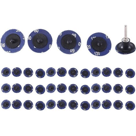 Jeu de 41 disques à changement rapide de 5 cm (2 pouces) en zircone avec support de 6,35 mm (1/4 pouce) pour meuleuse droite, pour le décapage de la rouille et de la peinture. (1/4)