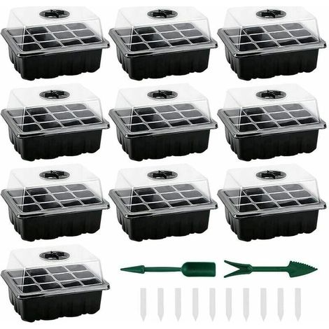 Mini serre pour semis, lot de 10 mini serres pour plantes avec 120 cellules, plateau et couvercle inclus, plateaux de semis d'intérieur durables pour faire pousser des graines et démarrer des plantes. (1/4)